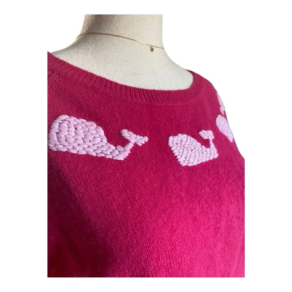 Womens Vineyard Vines Sweater Medium -Pink Whale Logo Soft Comfy 100% Lambswool - Picture 12 of 12